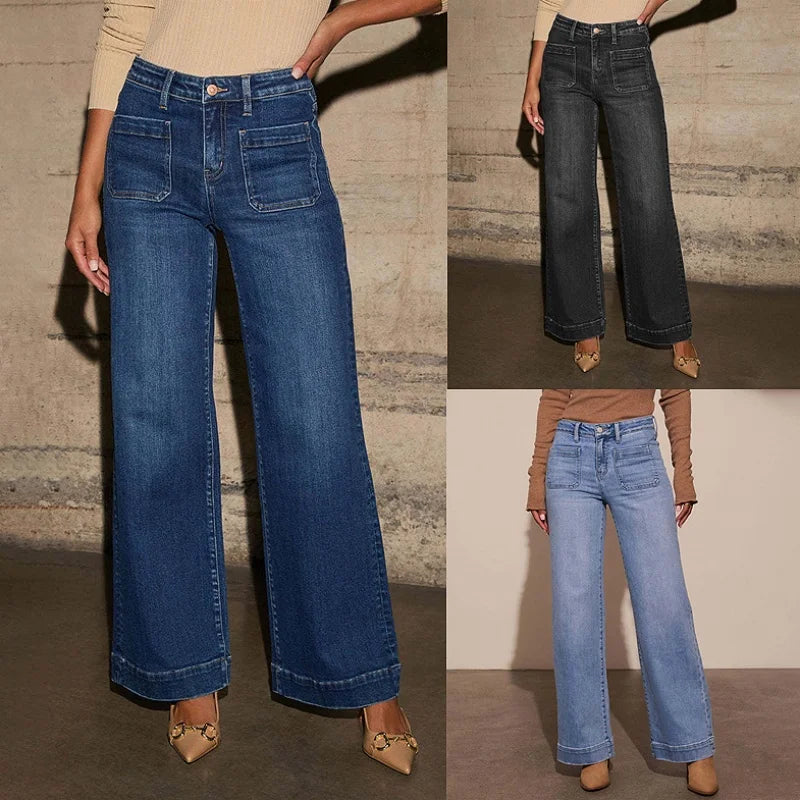 Wide Leg Retro Straight Jeans