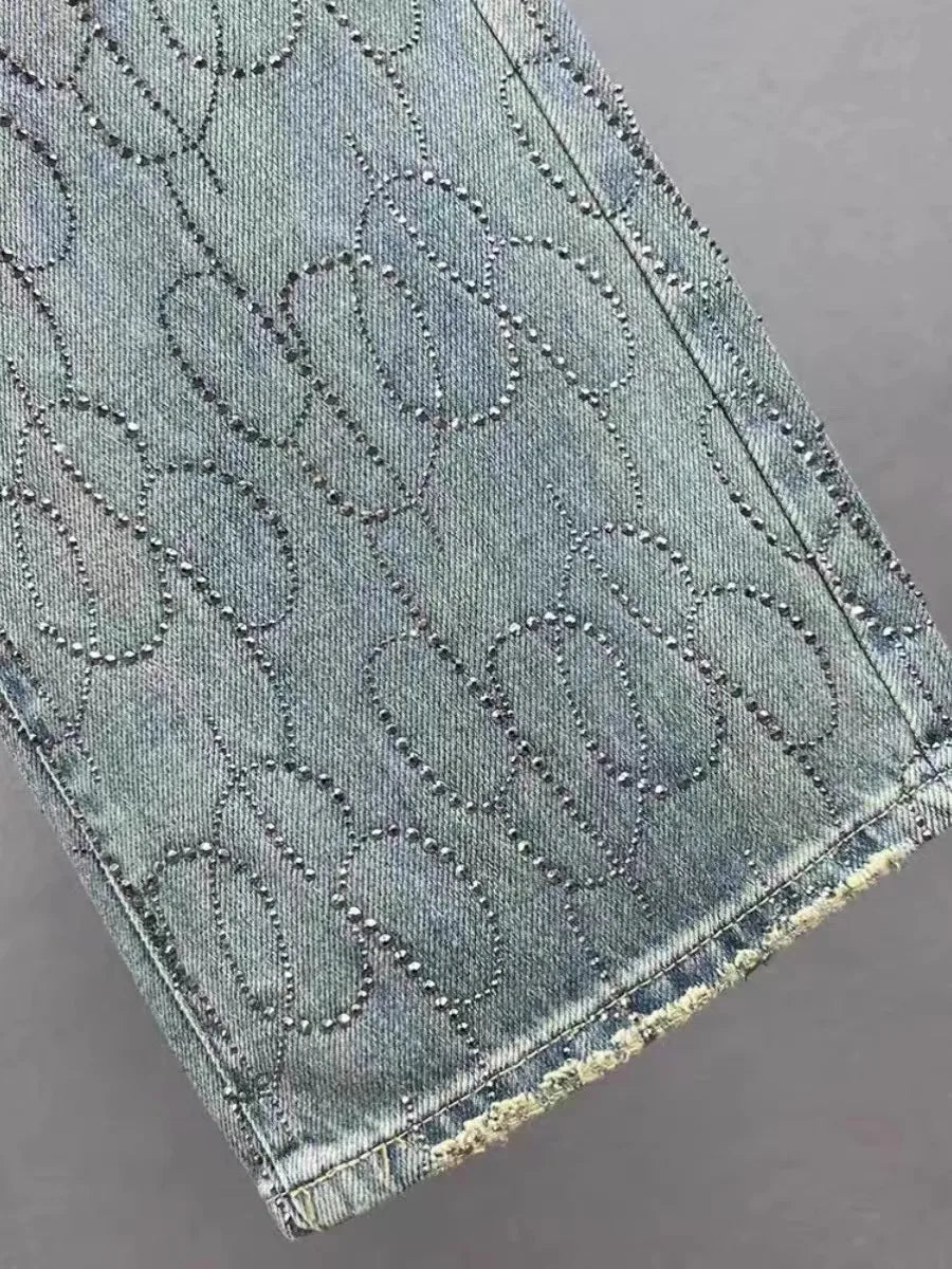 Blue Denim Jeans Wide Leg Straight Cut