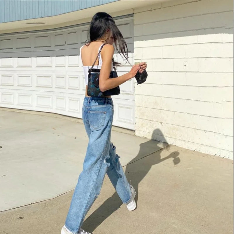 High waisted ripped jeans