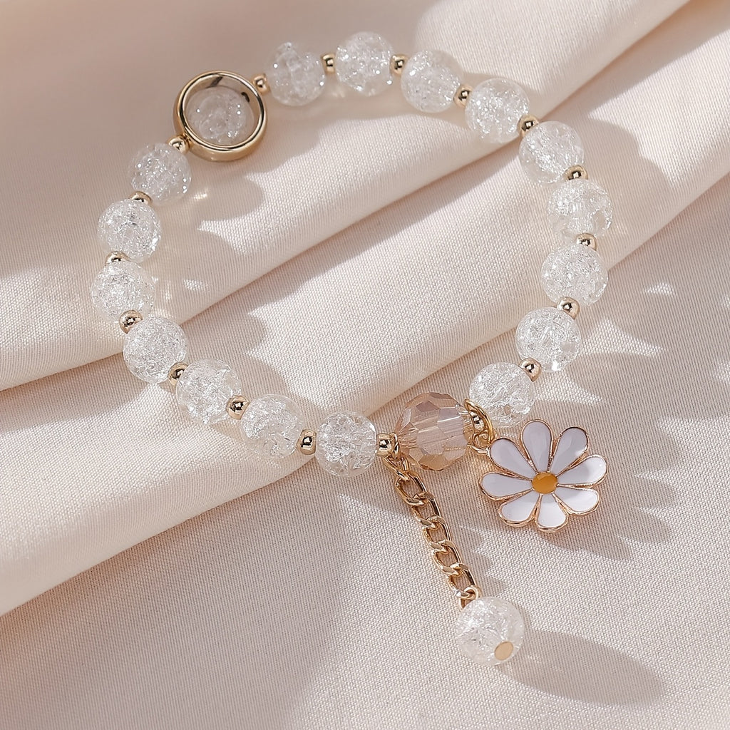 Cracked Glass Beaded Daisy Pendant Bracelet