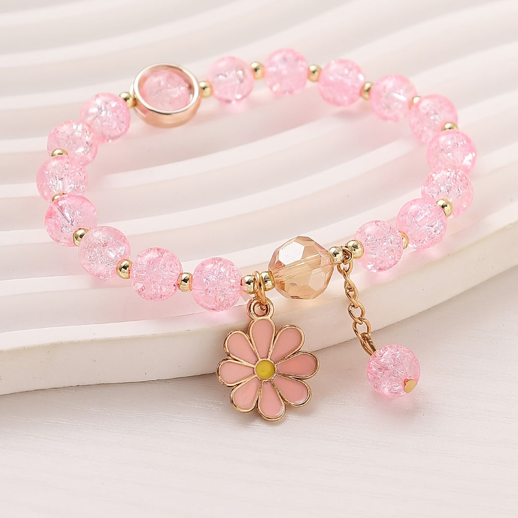 Cracked Glass Beaded Daisy Pendant Bracelet