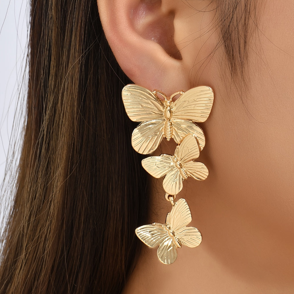 Golden Butterfly Shaped Long Earrings