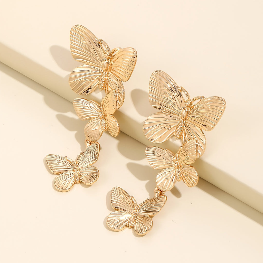Golden Butterfly Shaped Long Earrings